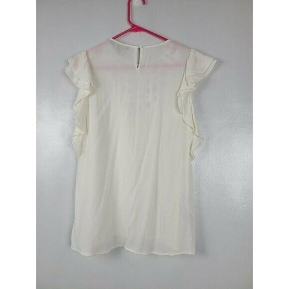 BCBGMaxazria Womens BOHO Top Medium White Ruffle Sleeve Embroidered Cottagecore - Picture 5 of 9